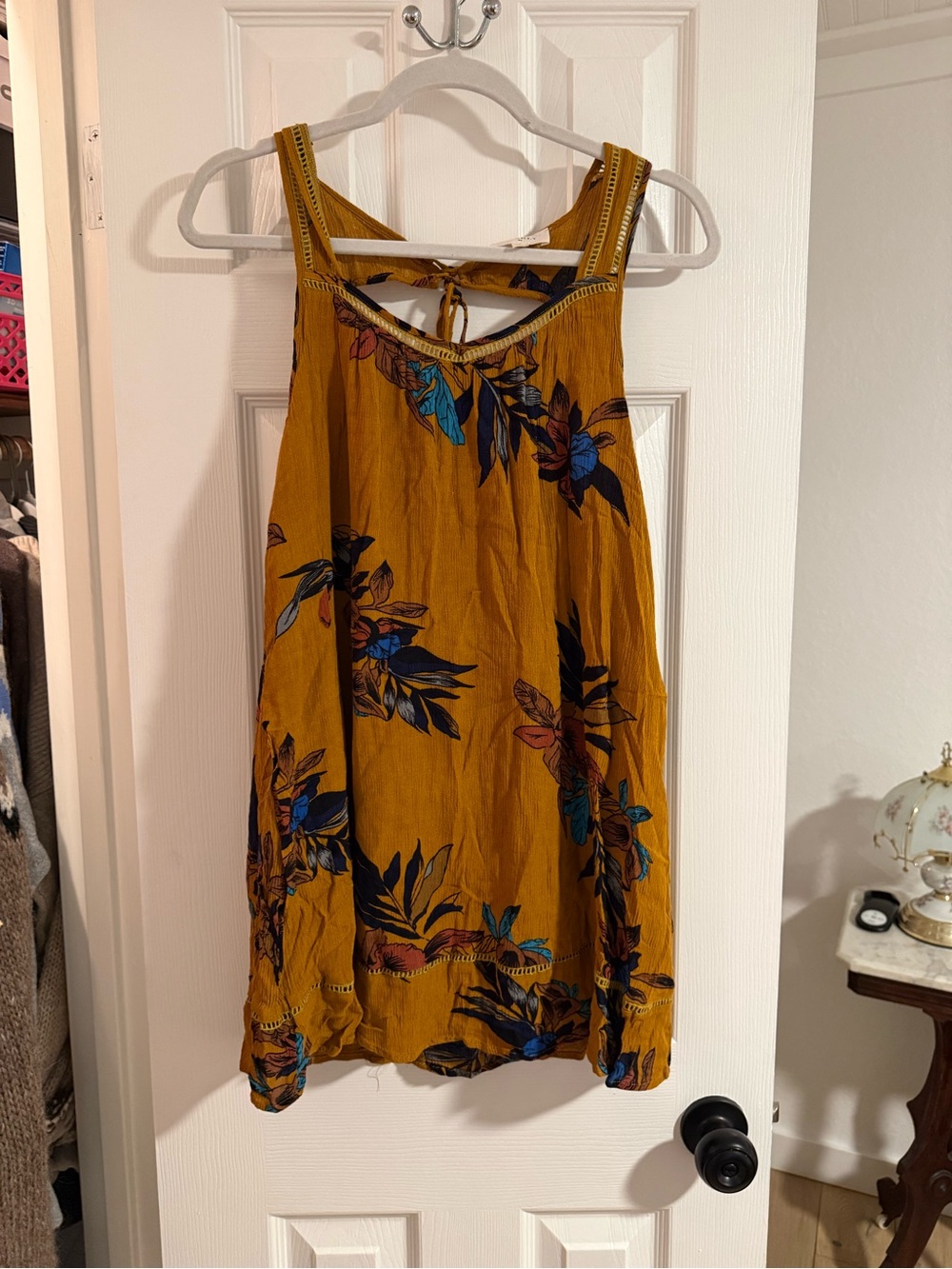 Everly Mustard Floral Sundress with Navy Accents